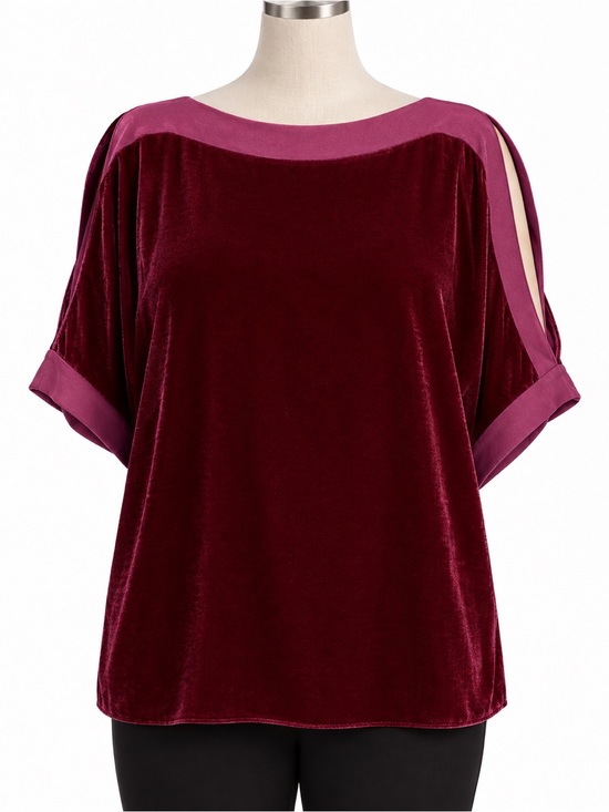 Eileen Fisher Tops - Eileen Fisher Hibiscus Red Velvet Split-Sleeve Top